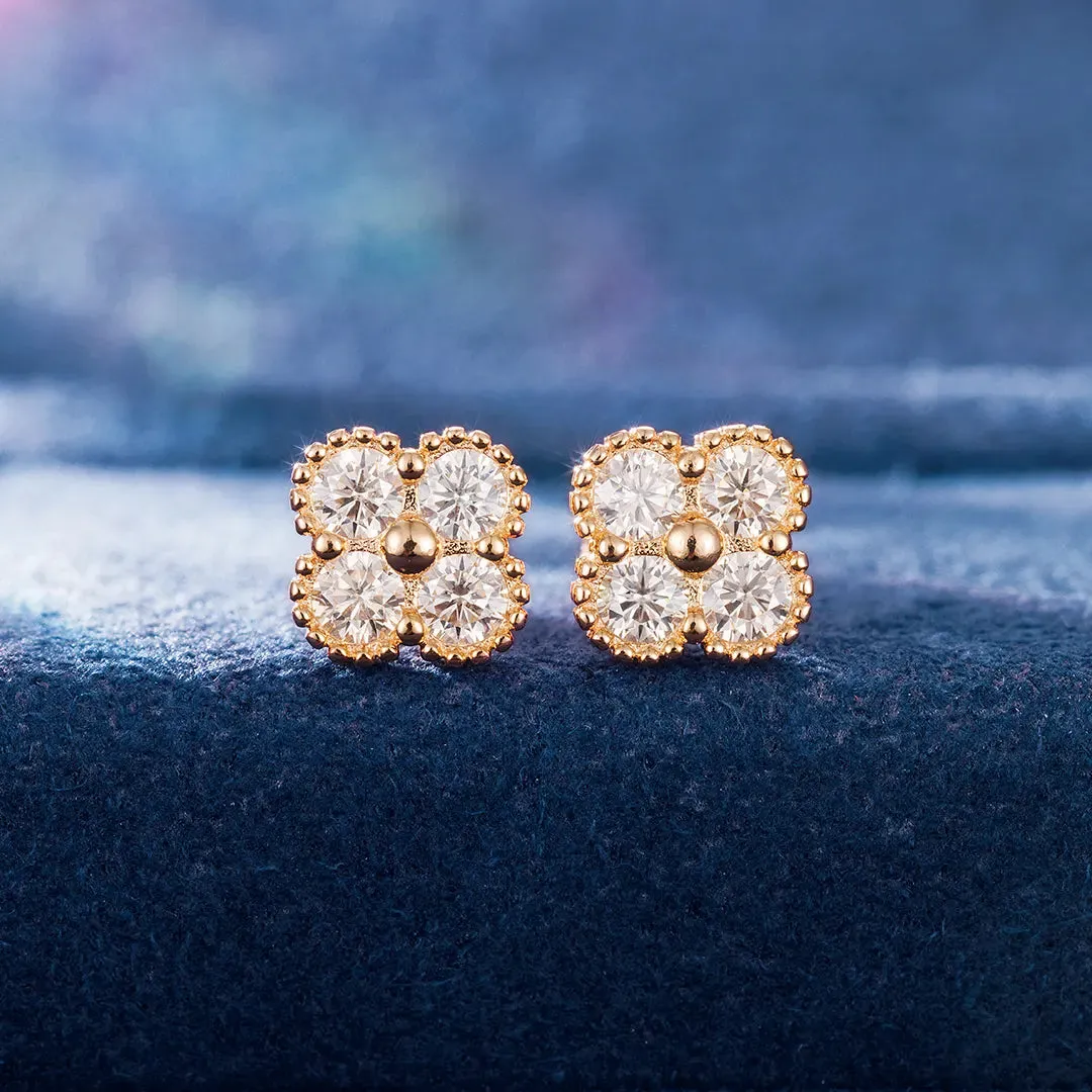 S925 Moissanite Floral Stud Earring