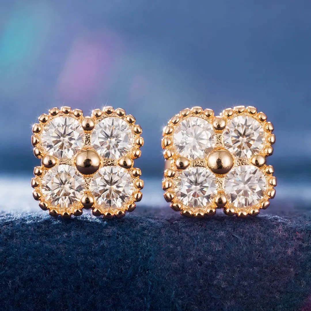 S925 Moissanite Floral Stud Earring