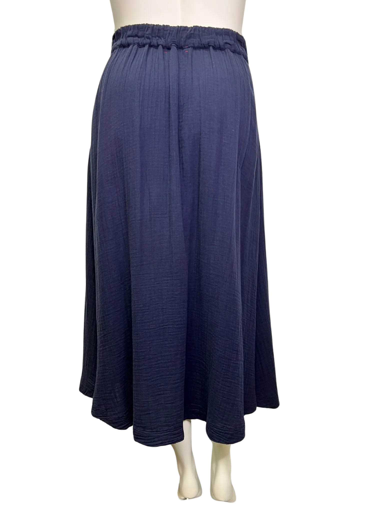 Size L - Xírena Navy Gauze Cotton Skirt