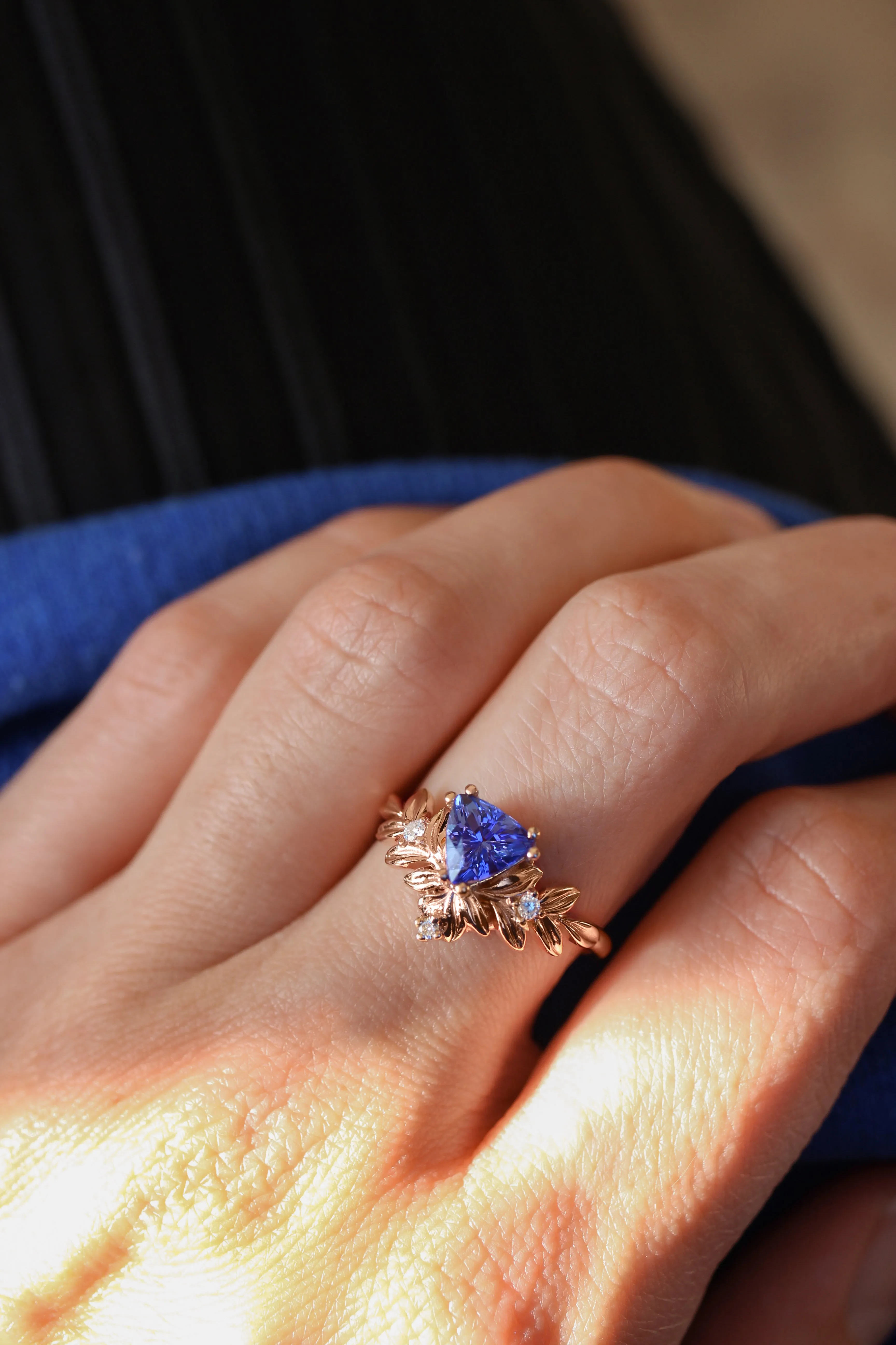 Trillion cut tanzanite engagement ring / Salvia