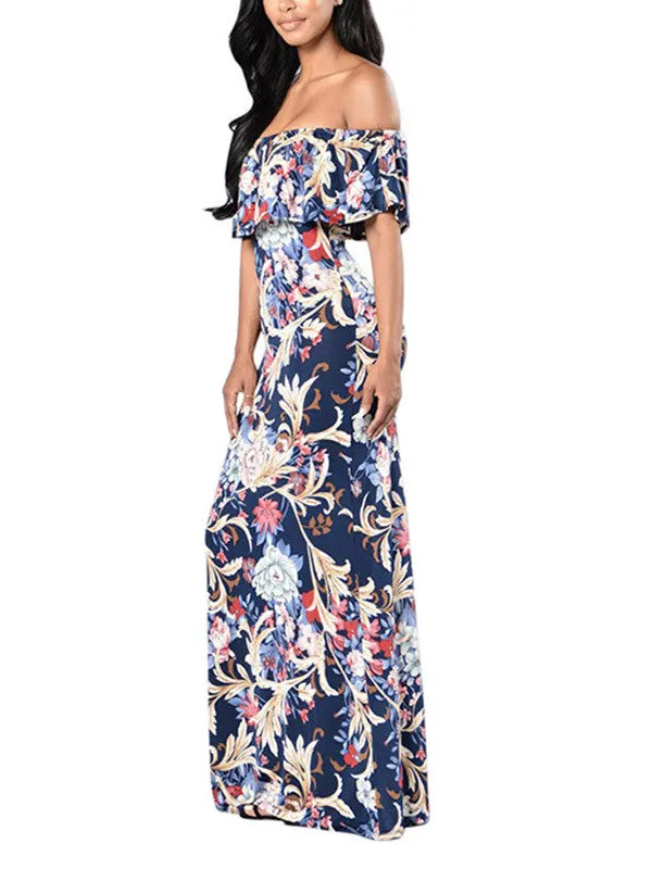 Women Off Shoulder Floral Maxi Dress