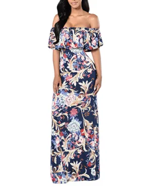 Women Off Shoulder Floral Maxi Dress