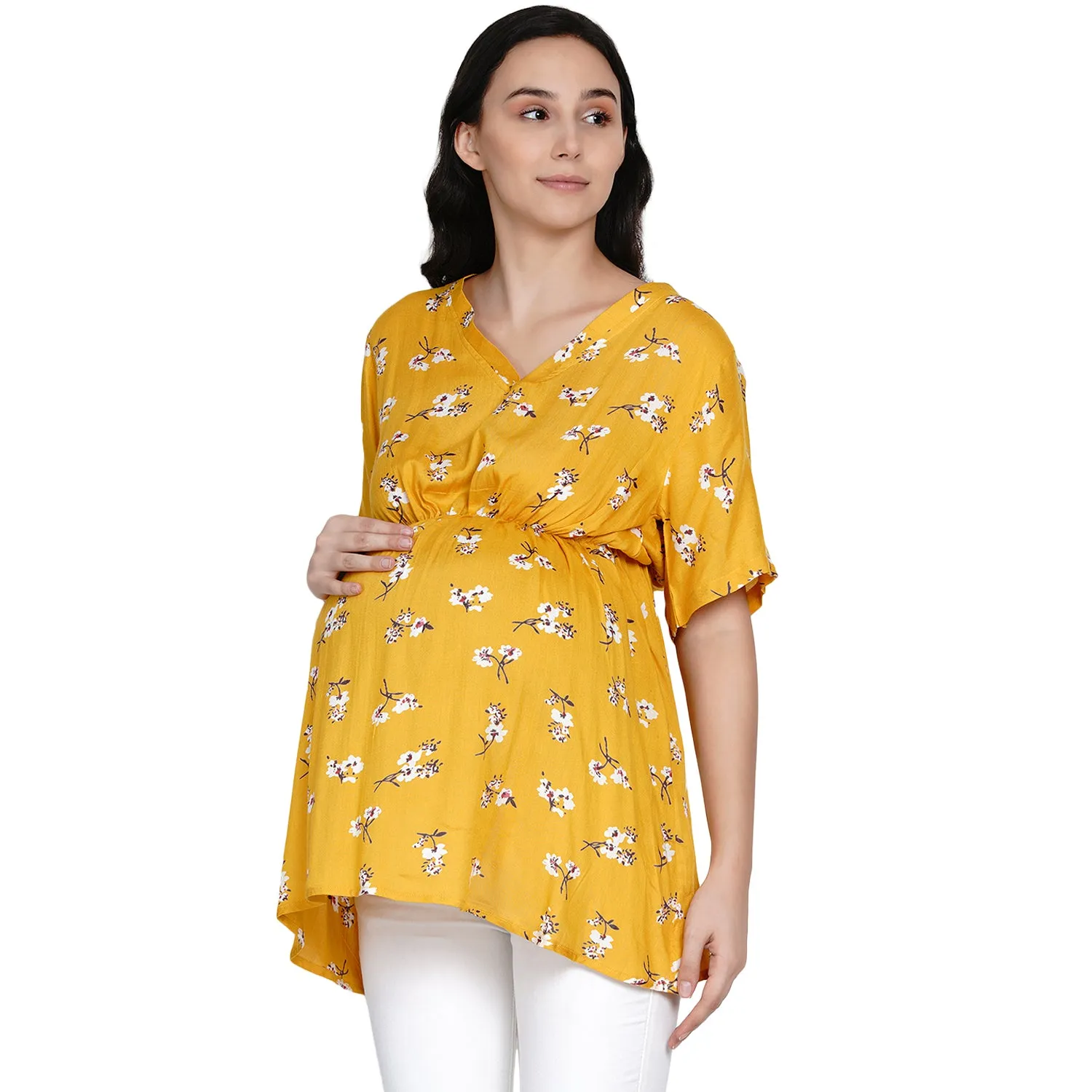 Yellow Floral Print Maternity and Pregnancy Top